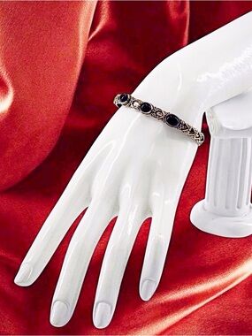 Victorian Deep Purple Amethyst 925 Sterling Silver Cuff Bangle Bracelet